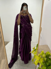 Purple Color Handmade Work Orgazna Silk Saree